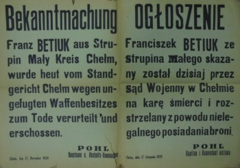 1939/Chełm;Ogłoszenie:Franciszek Betiuk rozstrzelany